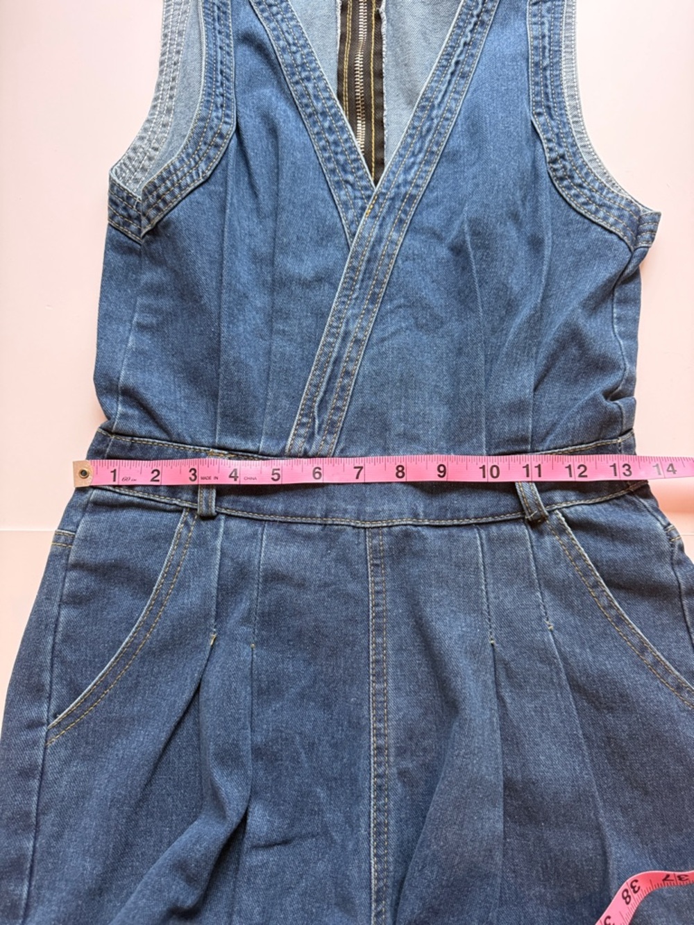 Sleeveless Wide-Leg Denim Overalls in Blue - Picture 6 of 9